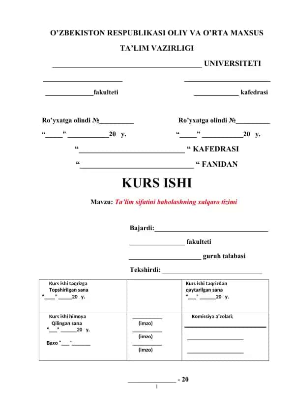Ta’lim sifatini baholashning xalqaro tizimi