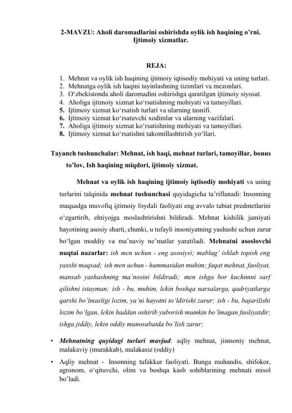 Mehnat va Oylik Ish Haqida ma'lumotlar