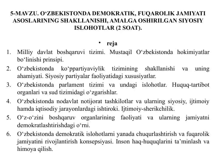 O‘zbekistonda Demokratik, Fuqarolik Jamiyati Asoslarining Shakllanishi, Amalga Oshirilgan Siyosiy Ishlar