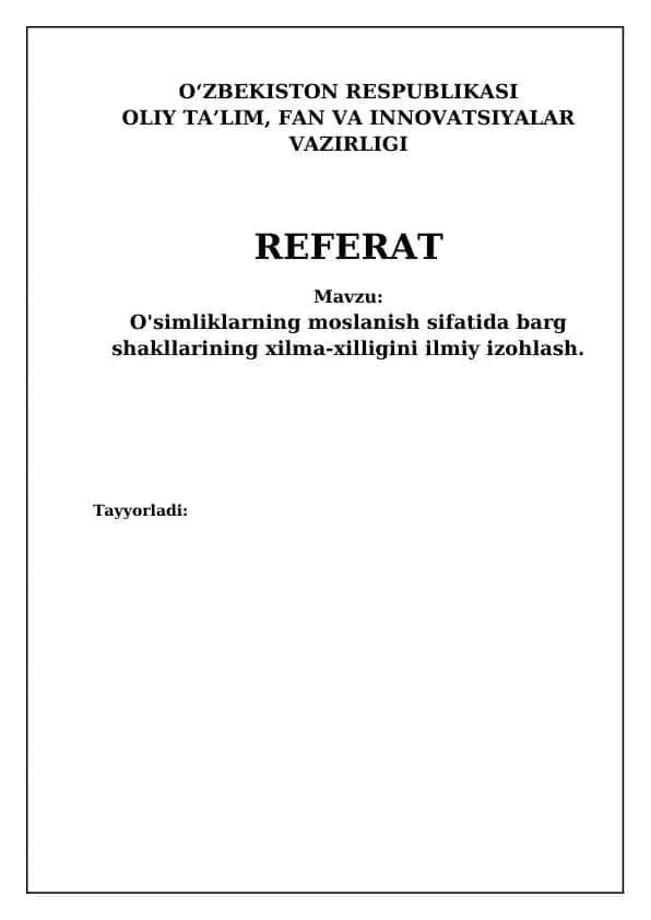 O'simliklar Barglarining Xilma-xilligi