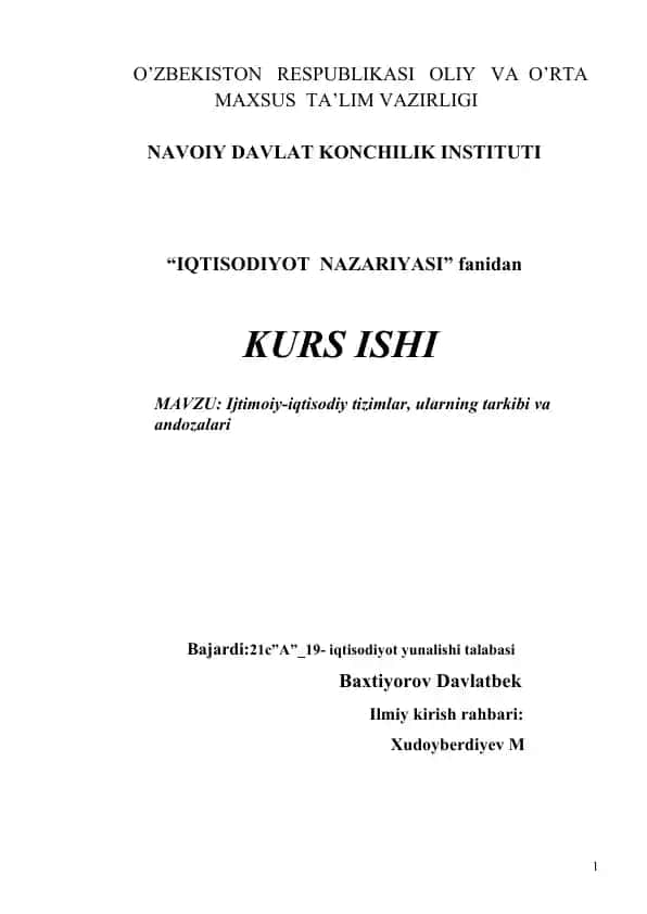 "Iqtisodiyot Nazariyasi" kurs ishi