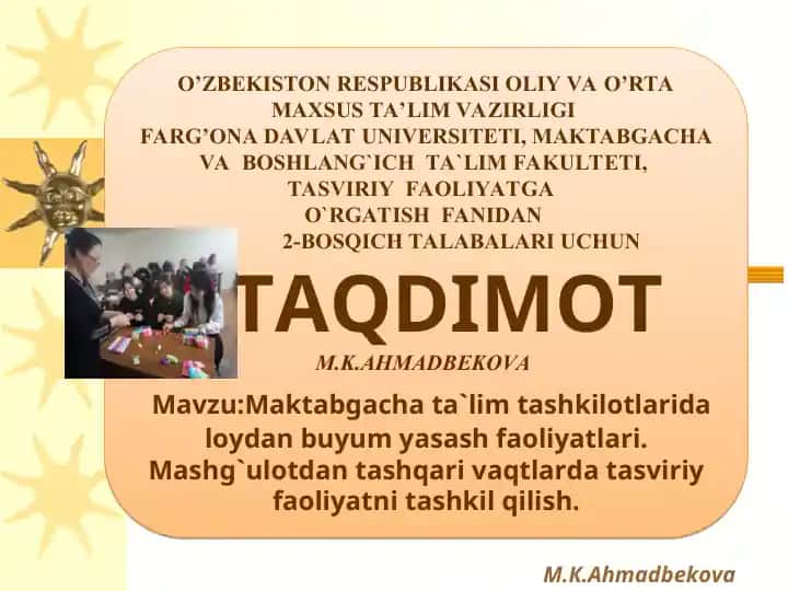 Maktabgacha ta'lim tashkilotlarida loydan buyum yasash faoliyatlari