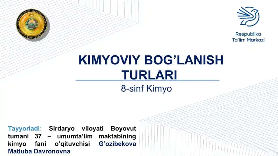 Kimyoviy Bog'lanish Turlari