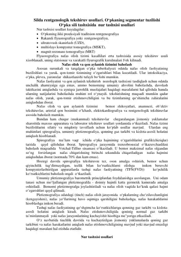 Rentgenologik tekshiruv usullari