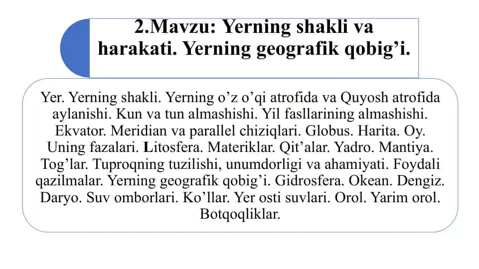 Yer Yuzining Hozirgi Qiyofasi