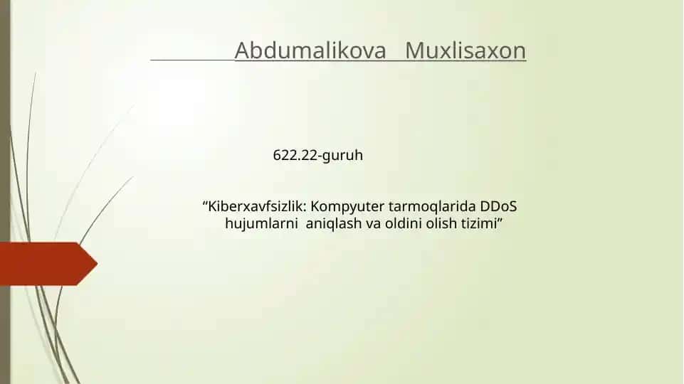 Kiberxavfsizlik: Kompyuter tarmoqlarida DDoS hujumlarni aniqlash va oldini olish tizimi