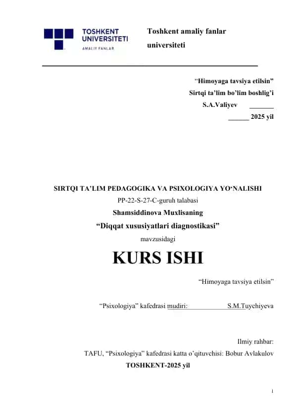 Diqqat xususiyatlari diagnostikasi.
