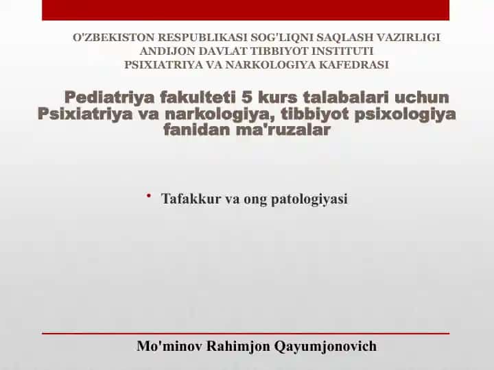 Psixiatriya va Narkologiya fanidan ma'ruzalar