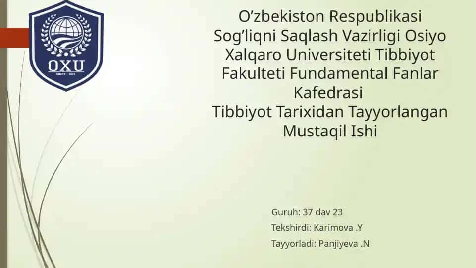 O’RTA ASRLARDAGI EPIDEMIYALAR VA ULARGA QARSHI KURASHISH