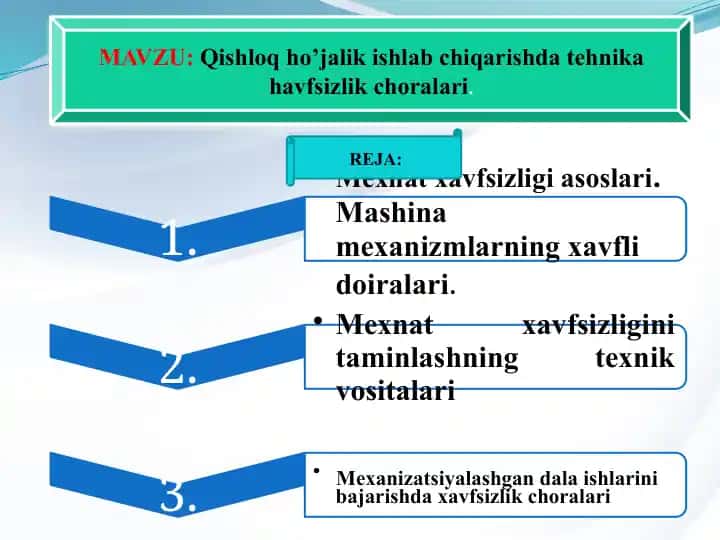 Qishloq ho’jalik ishlab chiqarishda tehnika havfsizlik choralari