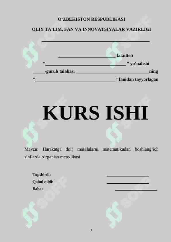 Harakatga doir masalalarni matematikadan boshlang‘ich sinflarda o‘rganish metodikasi
