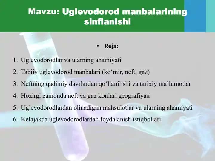 Uglevodorod manbalarining sinflanishi