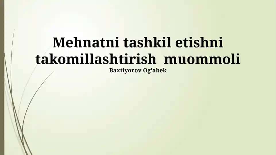 Mehnatni tashkil etishni takomillashtirish muommoli