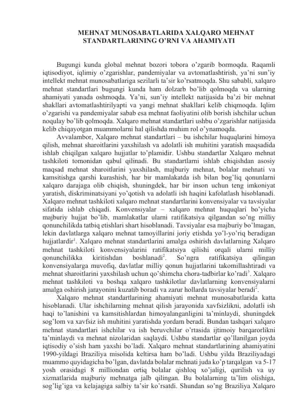 Xalqaro mehnat standartlari