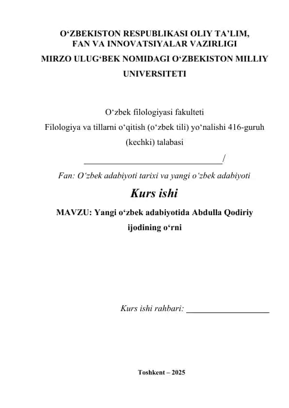 Yangi o‘zbek adabiyotida Abdulla Qodiriy ijodining o‘rni