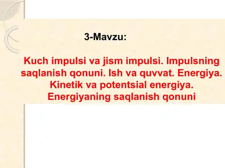 Kuch, impuls, va jism impulsi
