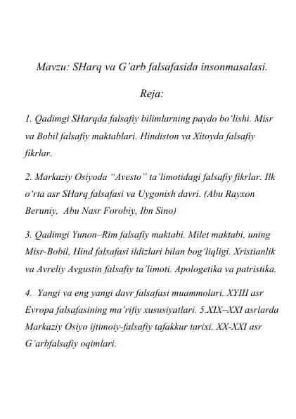 SHarq va G’arb falsafasida insonmasalasi