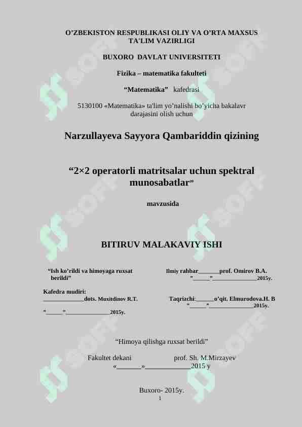 2×2 operatorli matritsalar uchun spektral munosabatlar