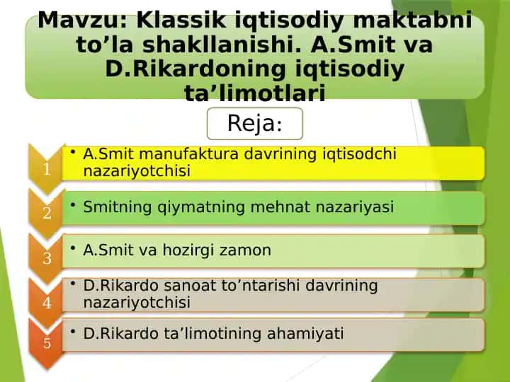 XVIII asrning ikkinchi yarmidaklassik iqtisodiy maktab