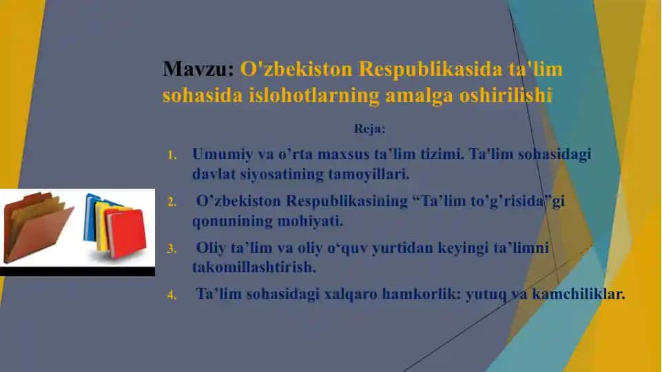 O'zbekiston Respublikasida ta'lim sohasida islohotlarning amalga oshirilishi