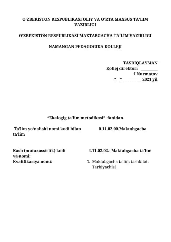Ekalogig ta’lim metodikasi
