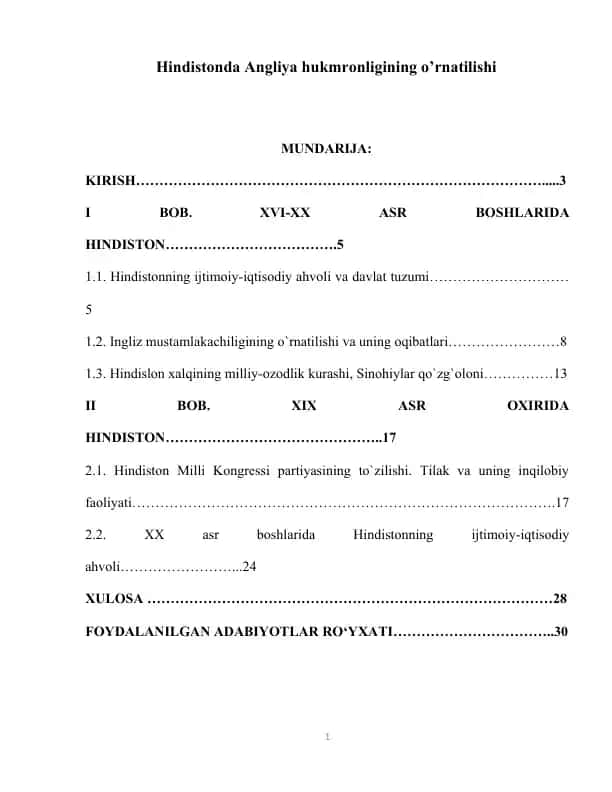 Hindistonda Angliya hukmronligining o’rnatilishi