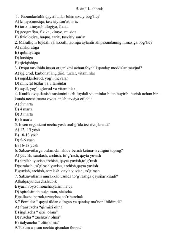 Kunlik ovqatlanish ratsioni