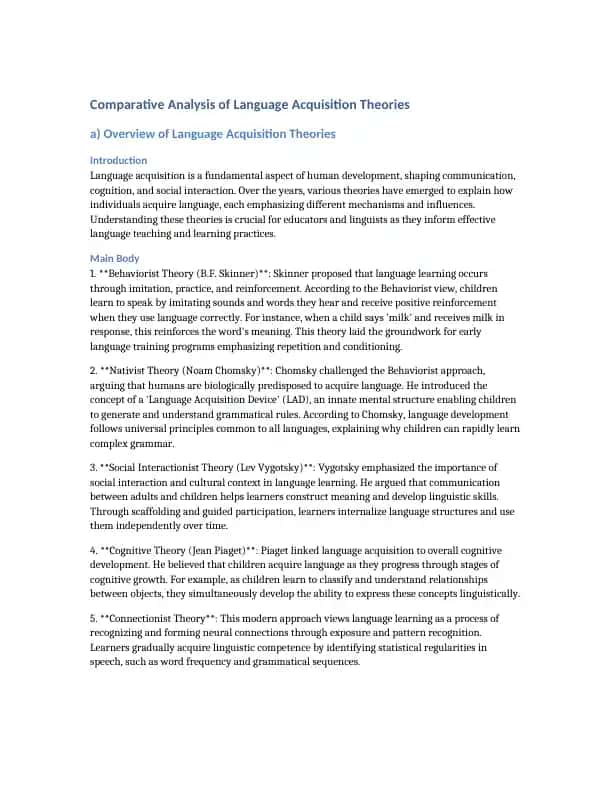 Comparative Analysis of Language Acquisition Theories
