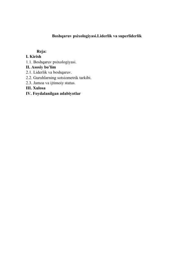 Boshqaruv psixologiyasi.Liderlik va superliderlik