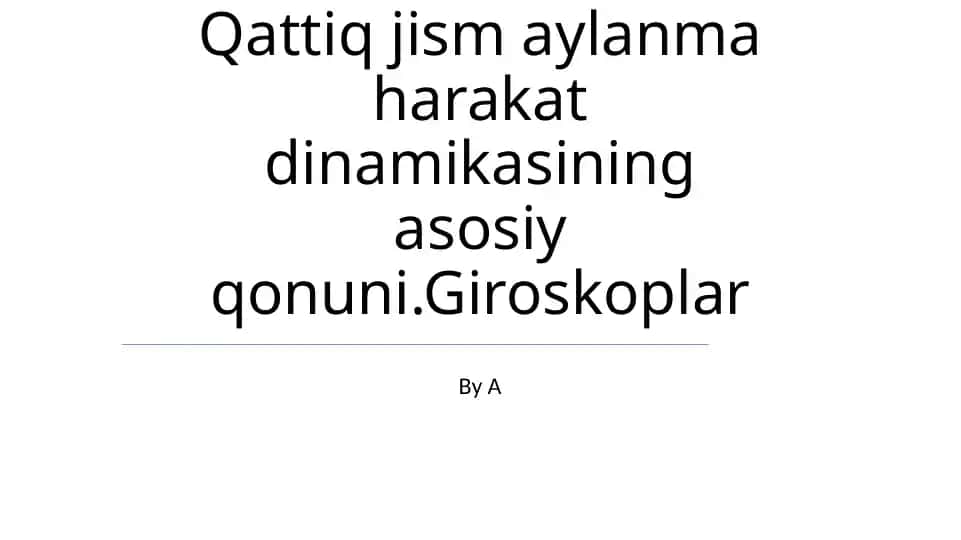 Aylanma Dinamikasining Asosiy Qonuni