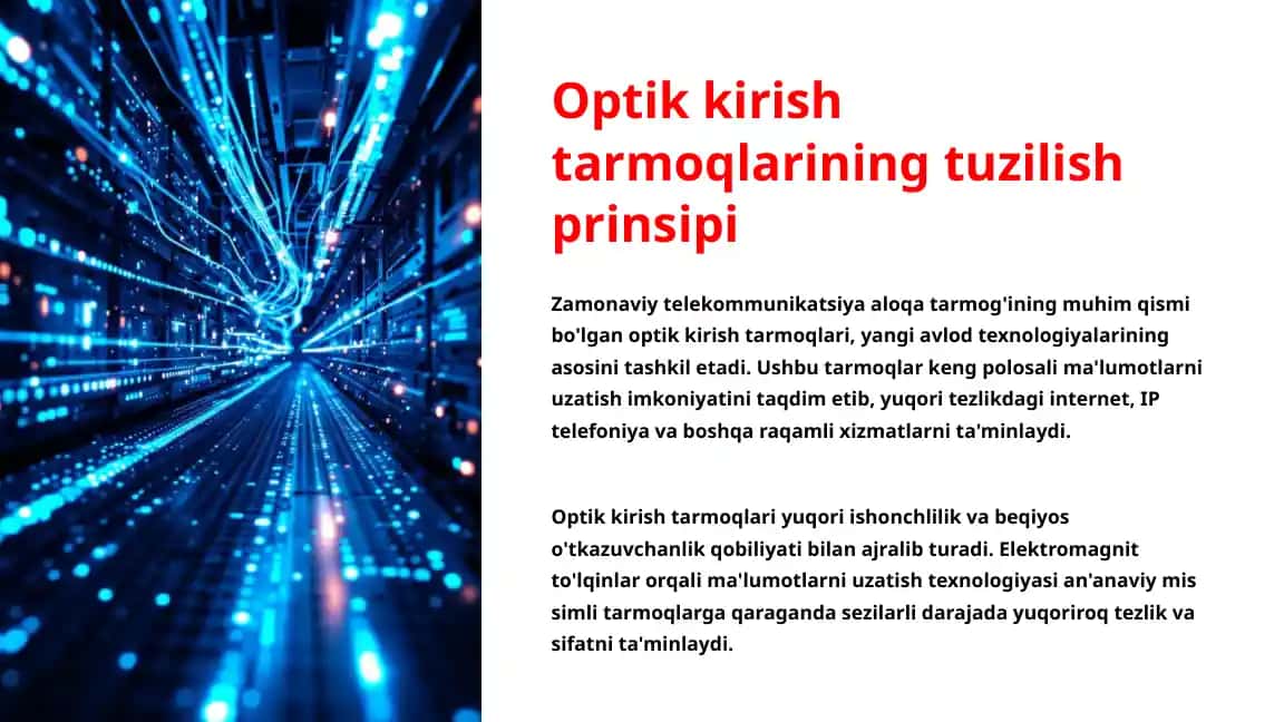 Optik kirish tarmoqlarining tuzilish prinsipi