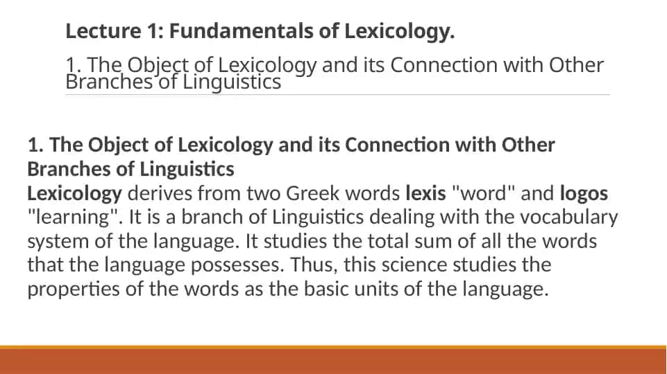 Fundamentals of Lexicology