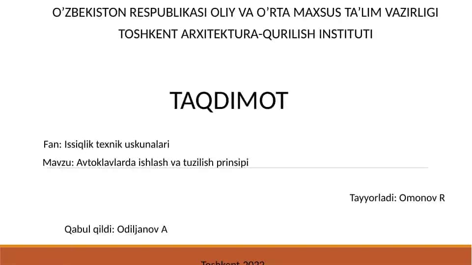 Avtoklavlarda ishlash va tuzilish prinsipi