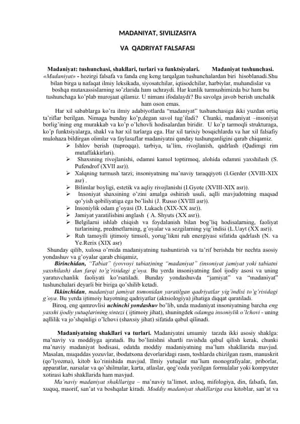 Madaniyat va Qadriyat falsafasi