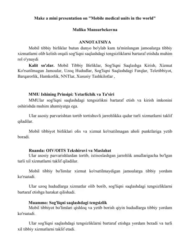 Mobile medical units in the world