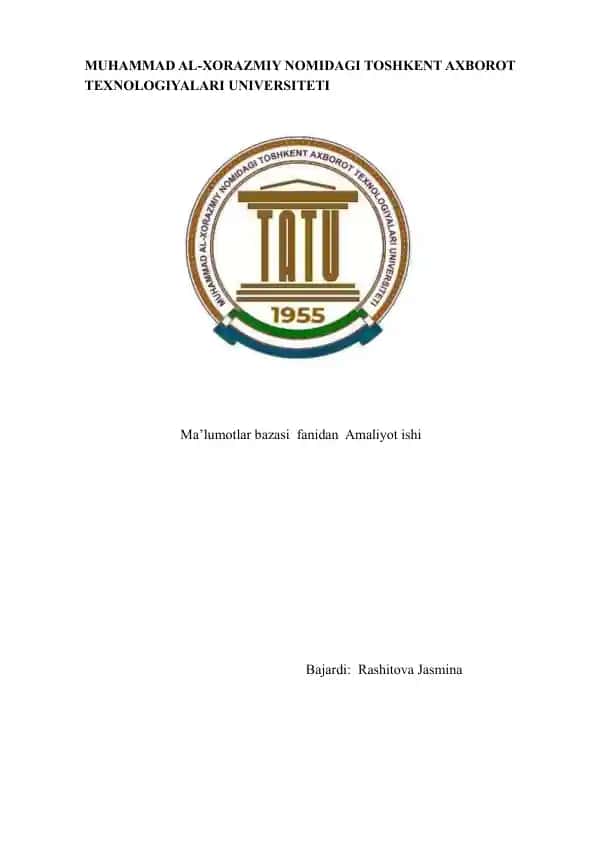Toshkent Axborot Texnologiyalari Universiteti ma'lumotlar bazasi