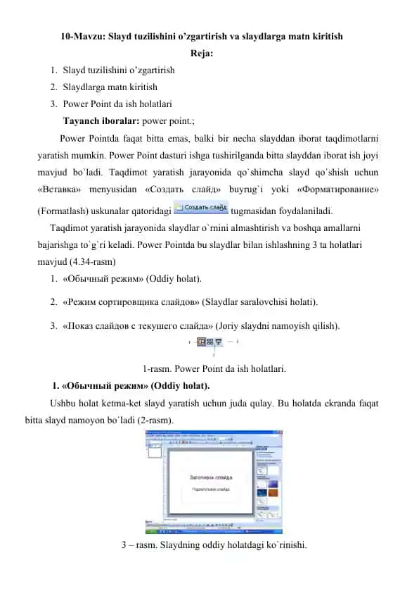 Power Point taqdimotlarini yaratish