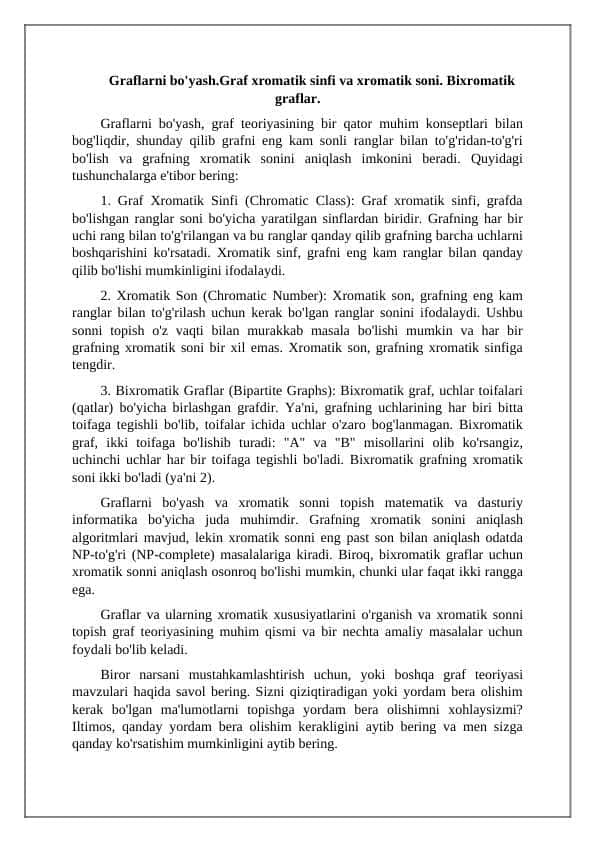 Graflarni bo'yash, Graf xromatik sinfi va xromatik soni, Bixromatik graflar