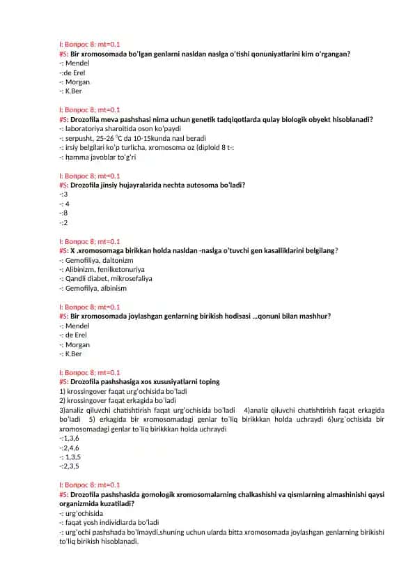 Drozofila genetikasi so'ralgani
