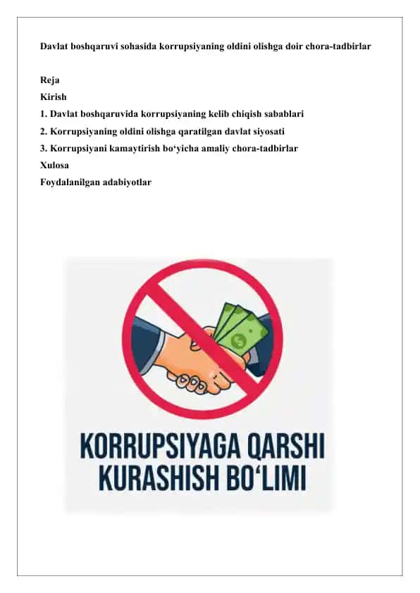 Korrupsiya va uning oldini olish