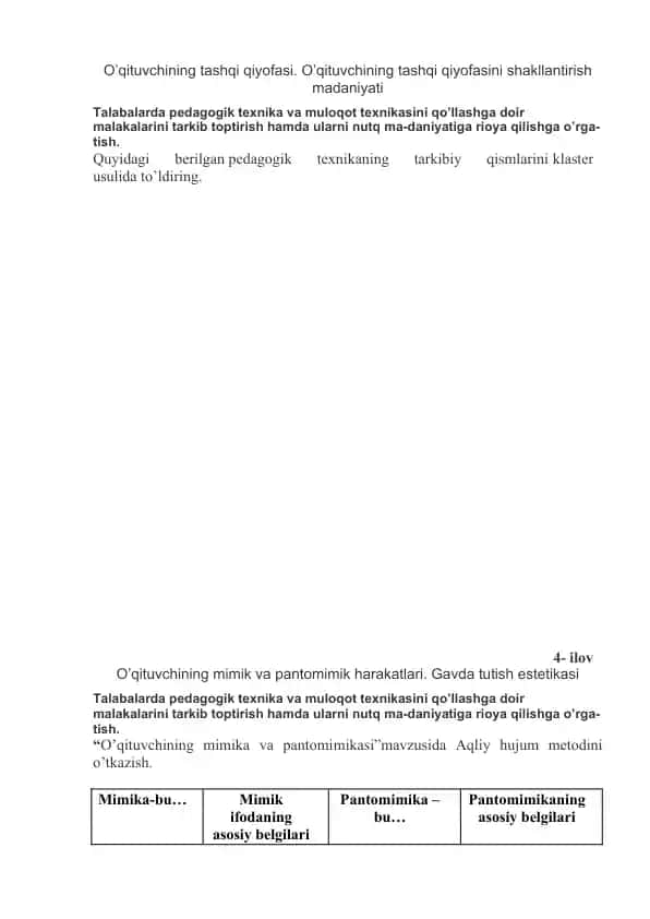 O’qituvchining tashqi qiyofasi va pedagogik texnika asoslari