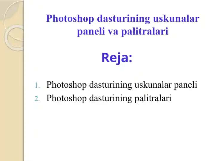 Photoshopdasturining uskunalar paneli