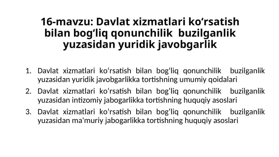 Davlat xizmatlari koʻrsatish bilan bogʻliq qonunchilik buzilganlik yuzasidan yuridik javobgarlik