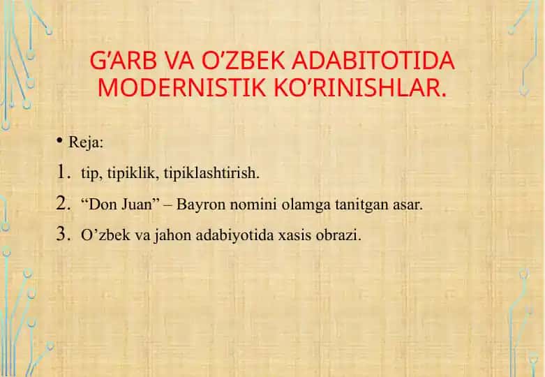 G’arb va o’zbek adabitotida modernistik ko’rinishlar