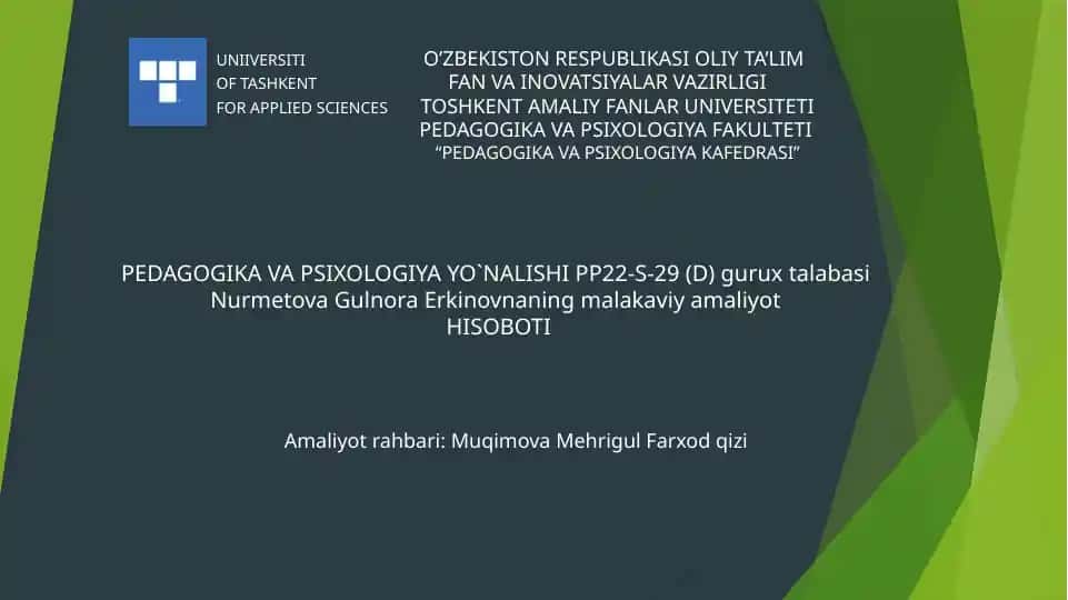Pedagogika va psixologiya hisoboti