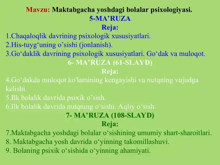 Maktabgacha yoshdagi bolalar psixologiyasi