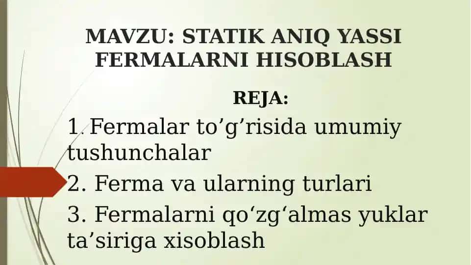 STATIK ANIQ YASSI FERMALARNI HISOBLASH