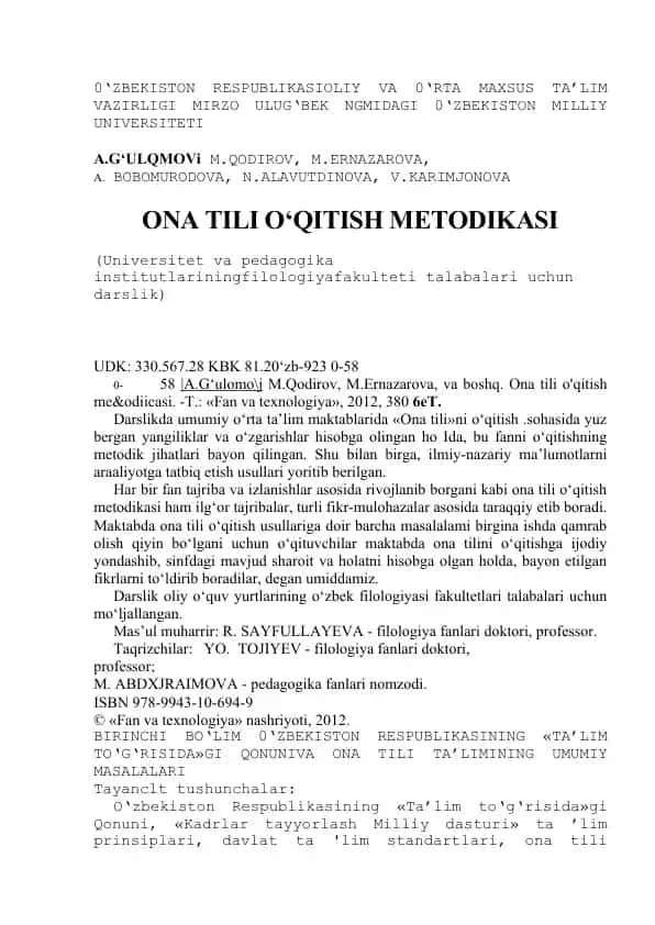 Ona tili o‘qitish metodikasi