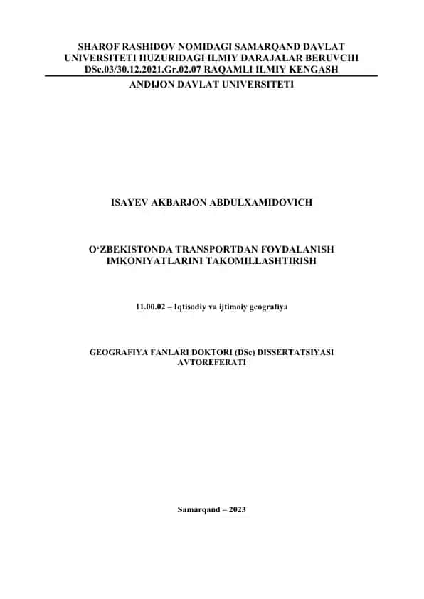 O'zbekistonda Transportdan Foydalanish Imkoniyatlarini Takomillashtirish