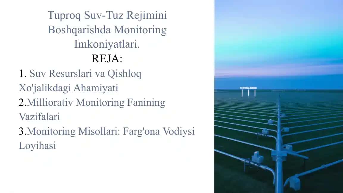 Tuproq Suv-Tuz Rejimini Boshqarishda Monitoring Imkoniyatlari
